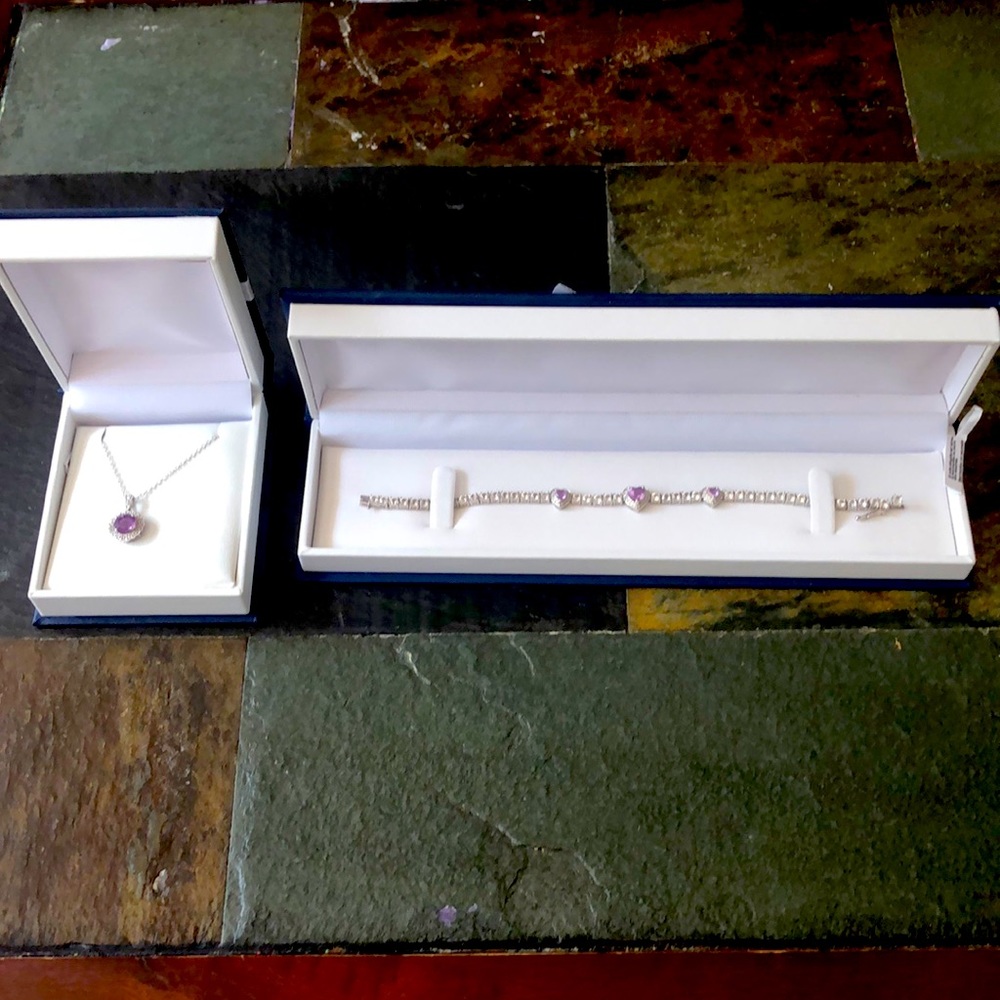 Amethyst, Silver necklace and tennis bracelet